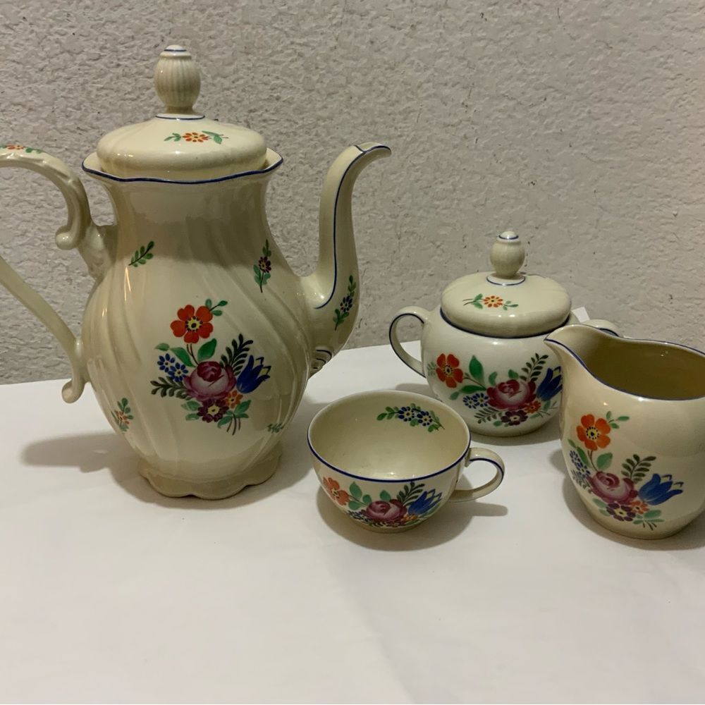 Seltmann Weiden Old Bavaria Porcelain Tea Set Hand Painted Folk Art (7 pcs)